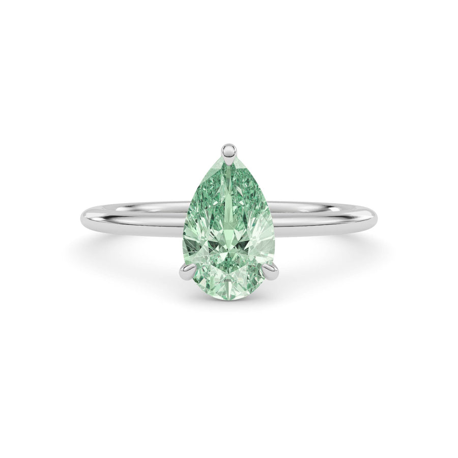 Platinum Fancy Green Pear Cut Diamond Classic Solitaire Engagement Ring