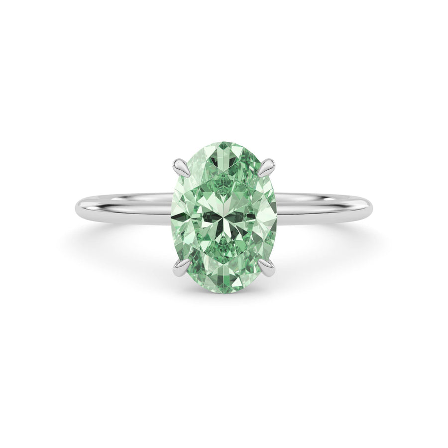 Platinum Fancy Green Oval Cut Diamond Classic Solitaire Engagement Ring