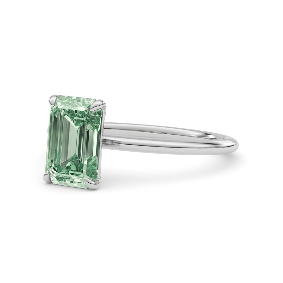 Platinum Fancy Green Emerald Cut Diamond Classic Solitaire Engagement Ring