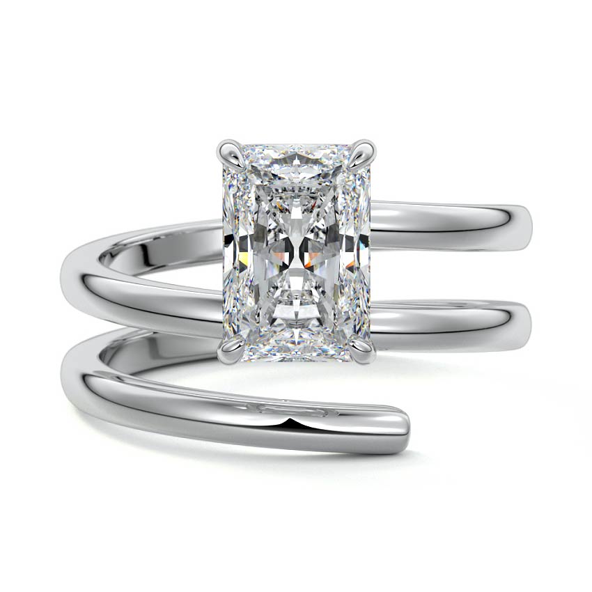 White gold Radiant Diamond Bypass Wrap Solitaire Engagement Ring
