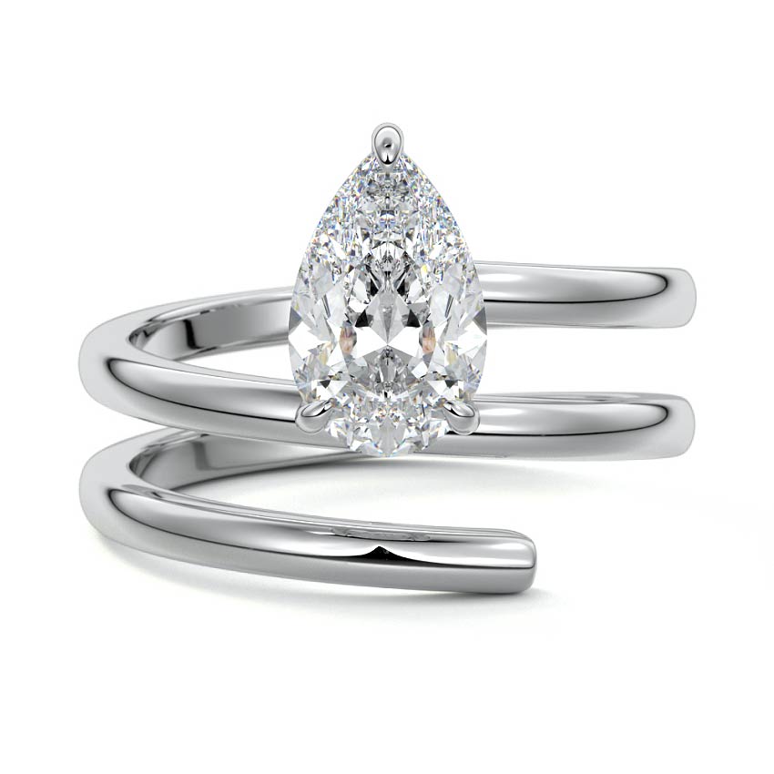 Platinum Pear Diamond Bypass Wrap Solitaire Engagement Ring