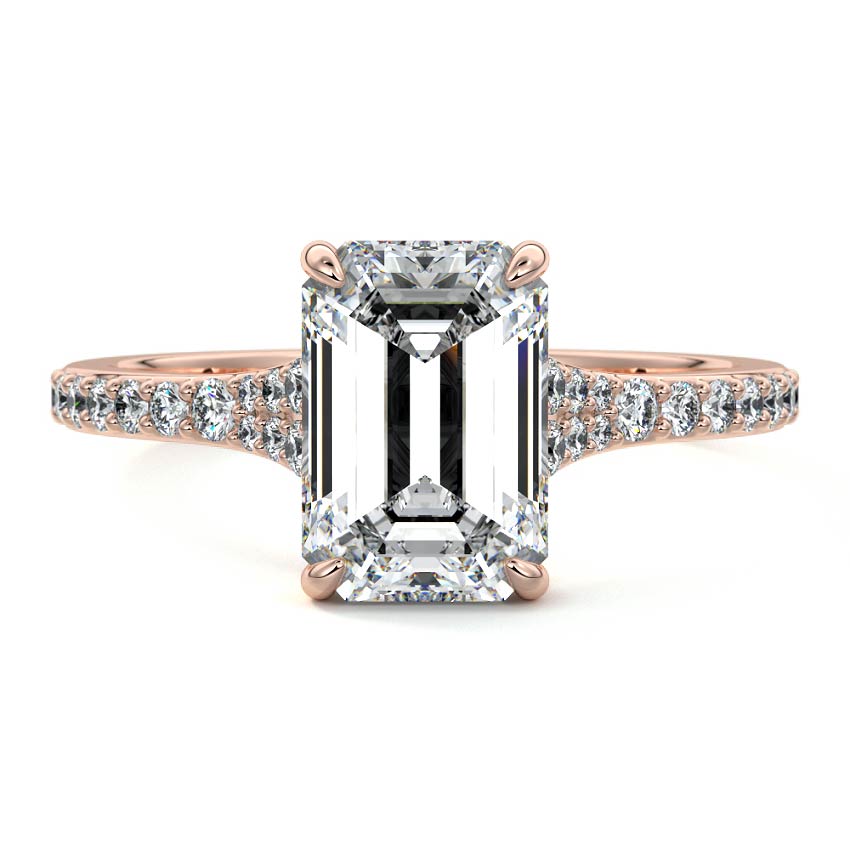 Rose gold Emerald Solitaire Diamond Engagement Ring with Tapered Pave Band