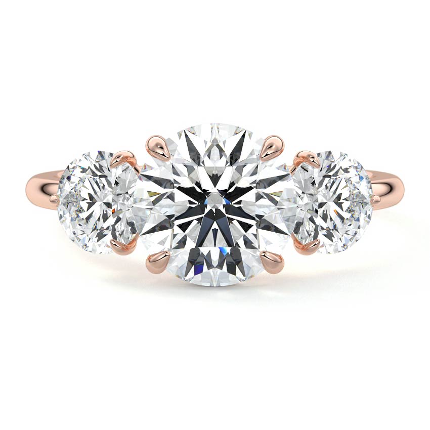 Rose gold Three-Stone Round Diamond Ring with Round Side Stones
