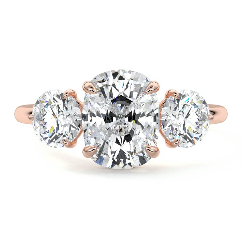 Rose gold Three-Stone Cushion Diamond Ring with Round Side Stones
