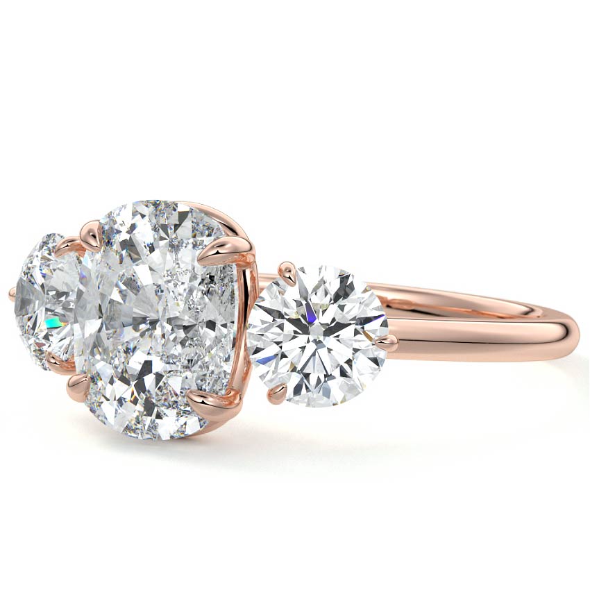 Rose gold Three-Stone Cushion Diamond Ring with Round Side Stones
