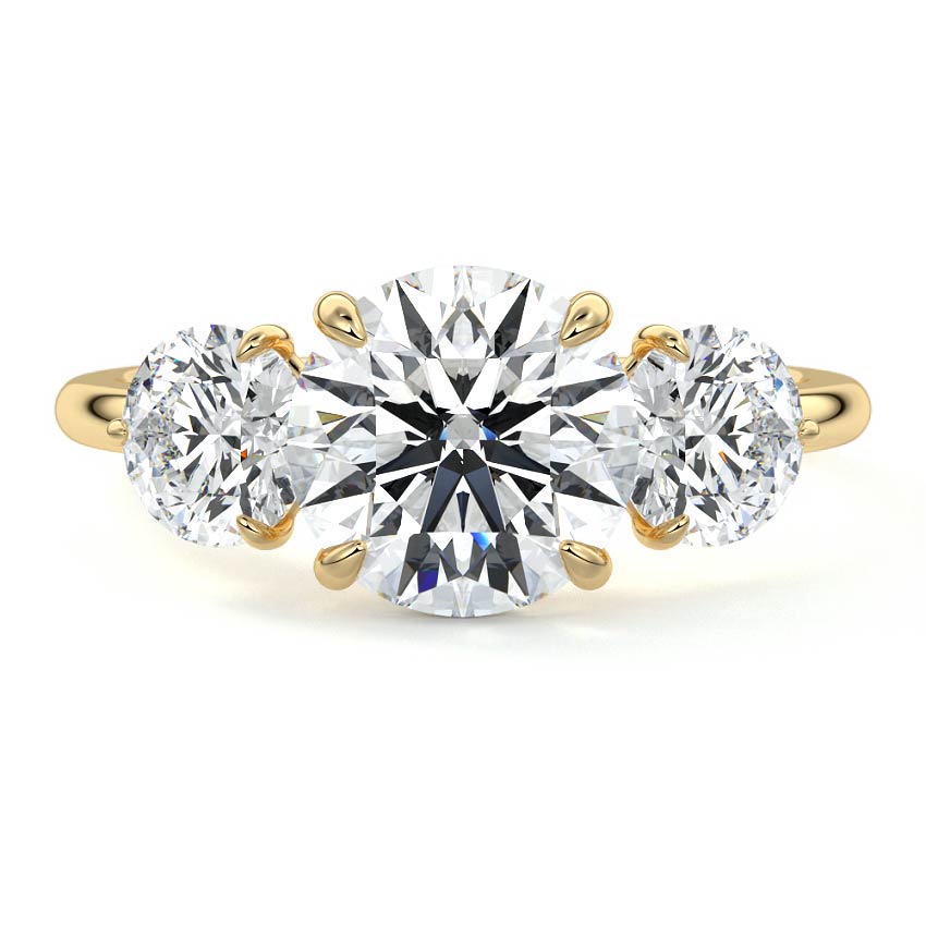 Yellow gold Three-Stone Round Diamond Ring with Round Side Stones