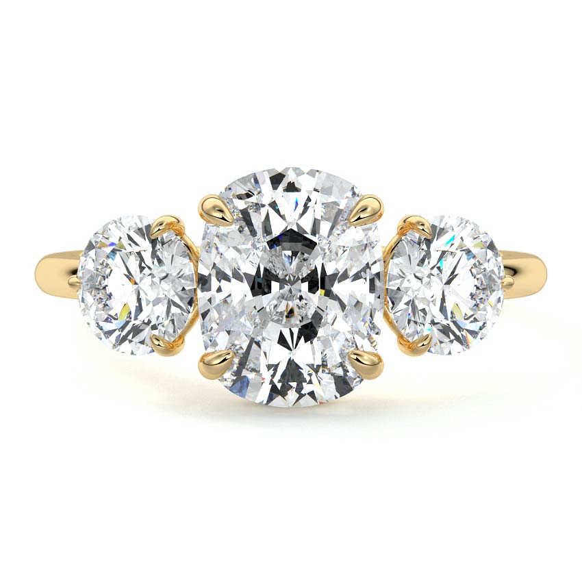 Yellow gold Three-Stone Cushion Diamond Ring with Round Side Stones