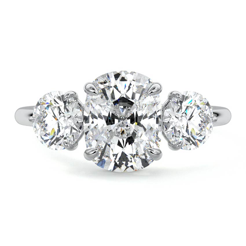 White gold Three-Stone Cushion Diamond Ring with Round Side Stones