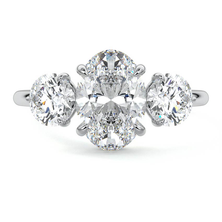 Platinum Three-Stone Oval Diamond Ring with Round Side Stones
