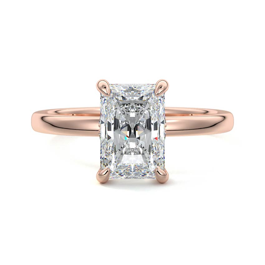 Rose gold Radiant Diamond Solitaire Engagement Ring with Hidden Halo Accent