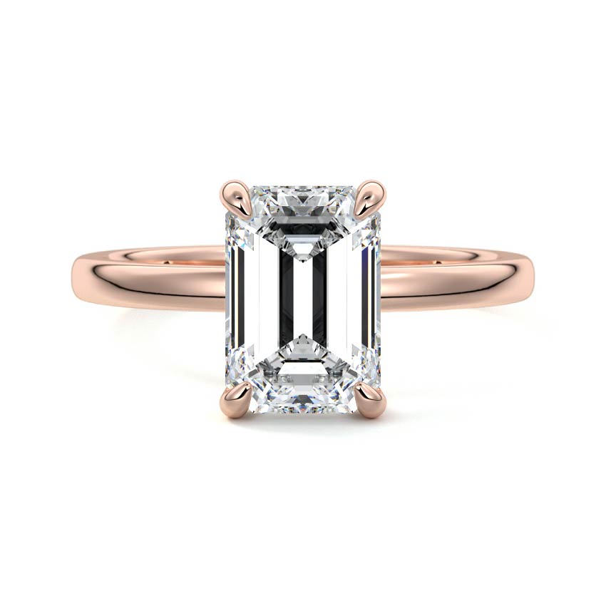 Rose gold Emerald Diamond Solitaire Engagement Ring with Hidden Halo Accent
