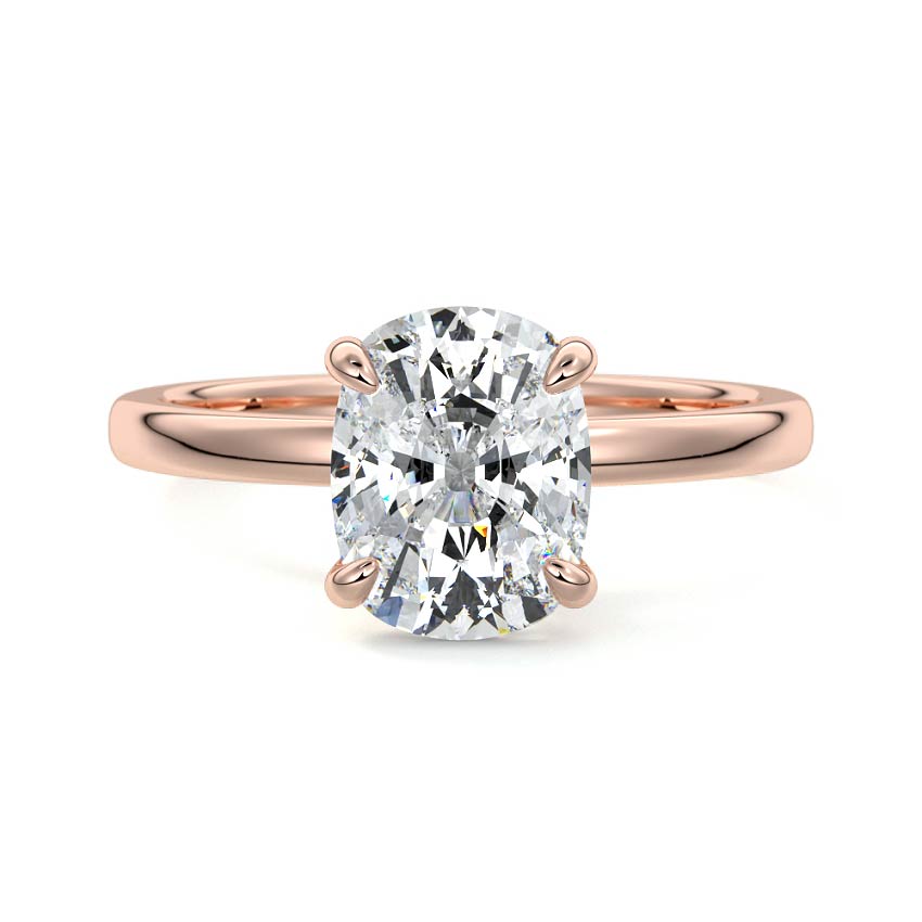Rose gold Cushion Diamond Solitaire Engagement Ring with Hidden Halo Accent