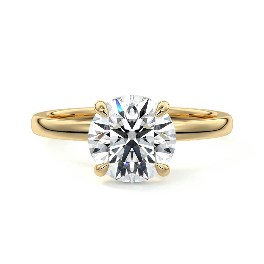 Yellow gold Round Diamond Solitaire Engagement Ring with Hidden Halo Accent