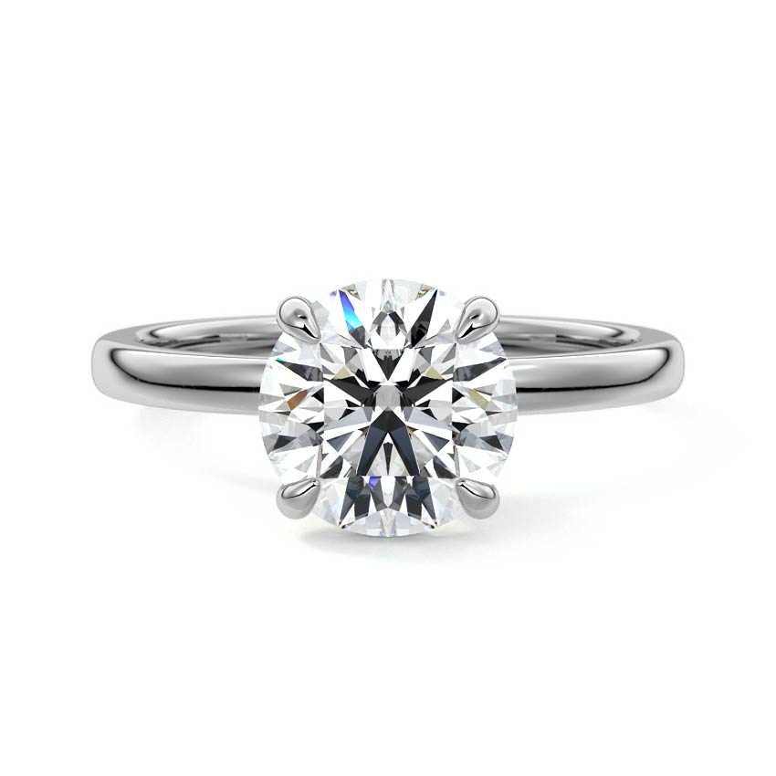 White gold Round Diamond Solitaire Engagement Ring with Hidden Halo Accent