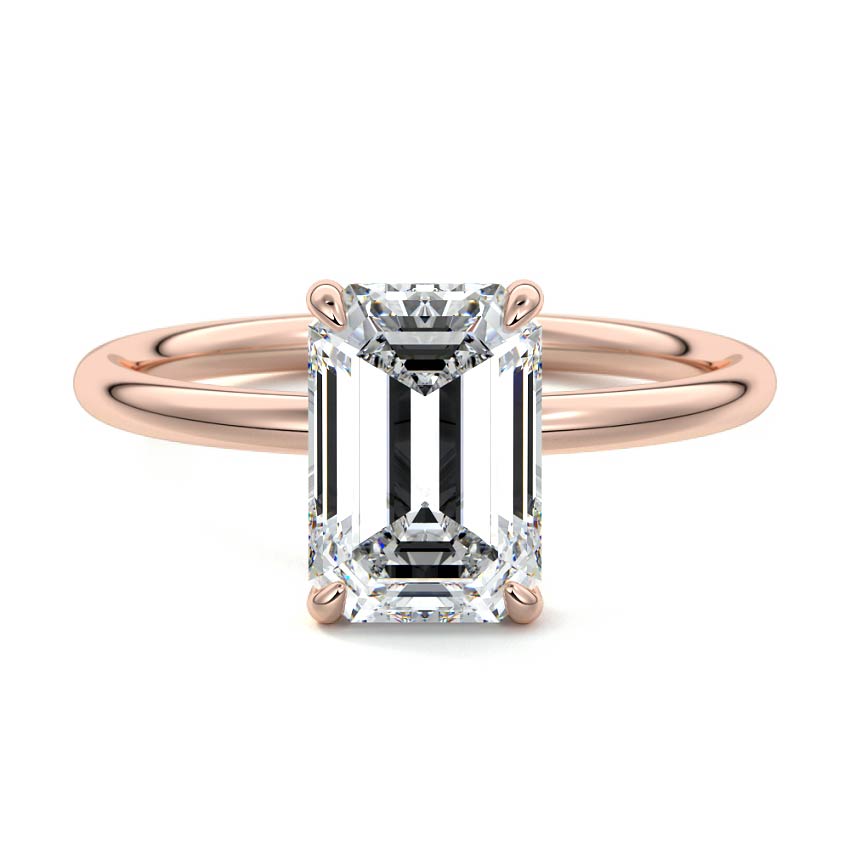 Rose gold Emerald Diamond Solitaire Engagement Ring with Twisted Cathedral Setting