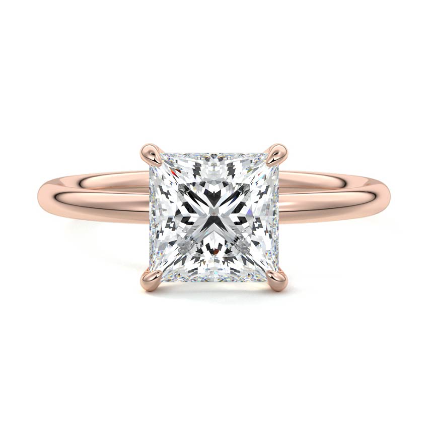 Rose gold Princess Diamond Solitaire Engagement Ring with Twisted Cathedral Setting