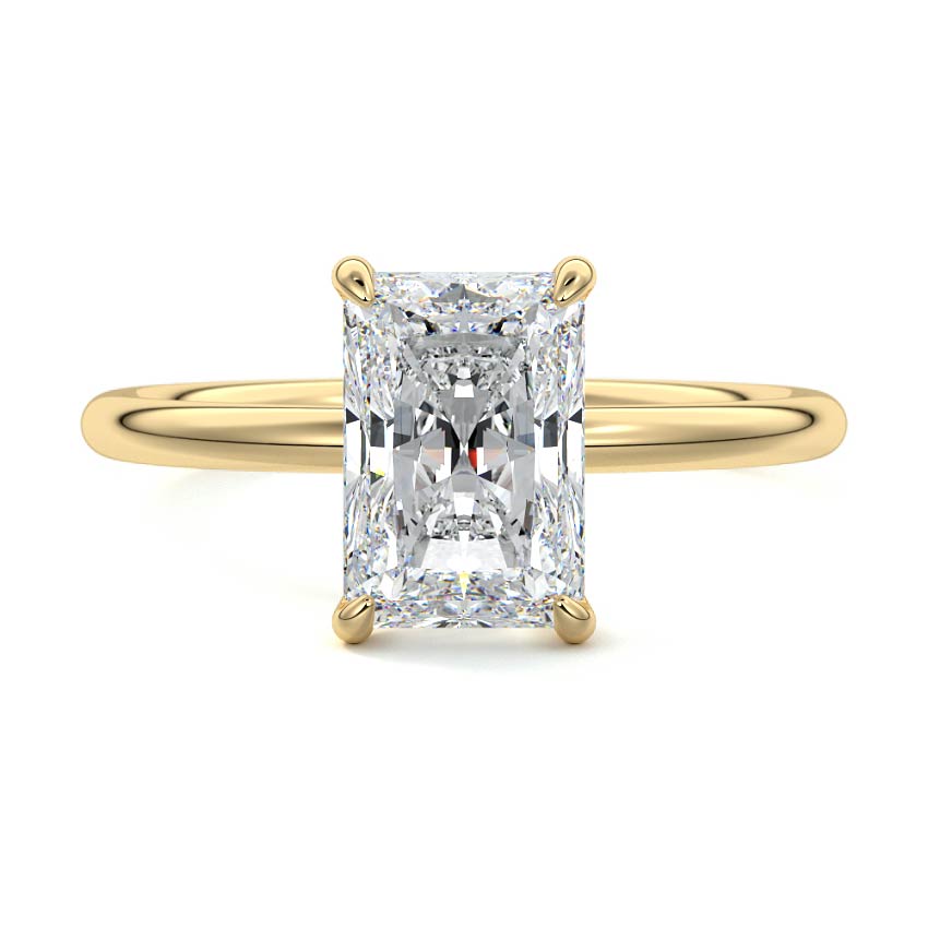 Yellow gold Radiant Diamond Solitaire Engagement Ring with Twisted Cathedral Setting