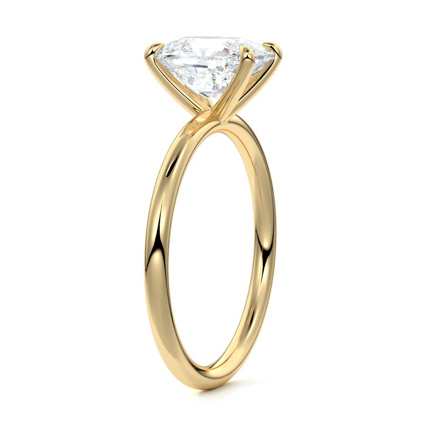 Yellow gold Cushion Diamond Solitaire Engagement Ring with Twisted Cathedral Setting