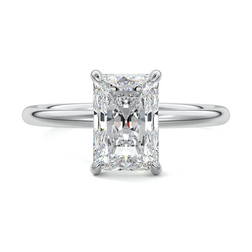 White gold Radiant Diamond Solitaire Engagement Ring with Twisted Cathedral Setting