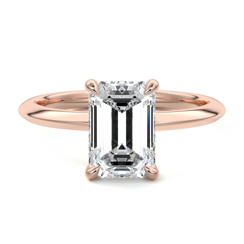 Rose gold Emerald Diamond Solitaire Engagement Ring with Sculpted Cathedral Setting