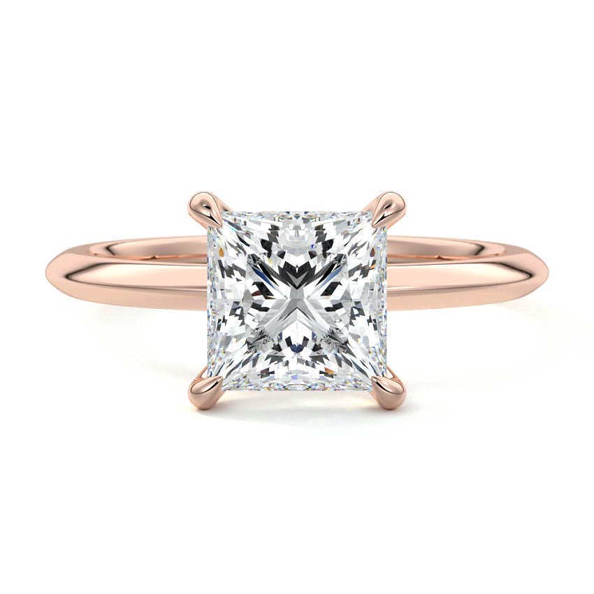 Rose gold Princess Diamond Solitaire Engagement Ring with Sculpted Cathedral Setting