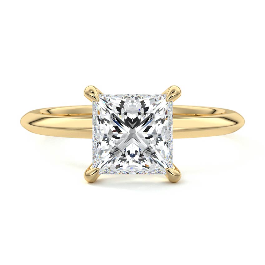 Yellow gold Princess Diamond Solitaire Engagement Ring with Sculpted Cathedral Setting