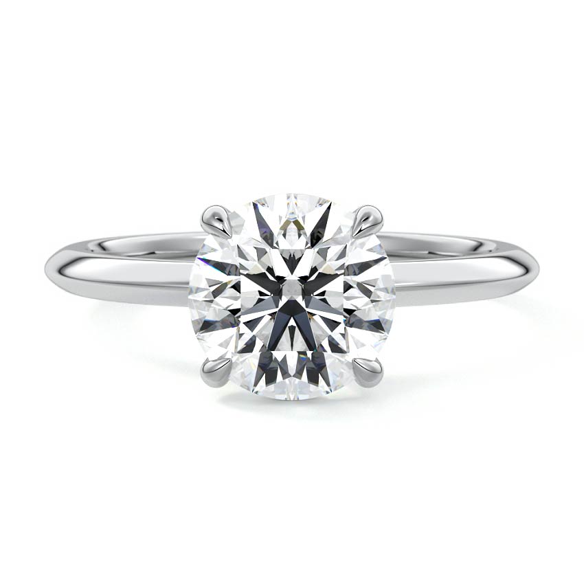 White gold Round Diamond Solitaire Engagement Ring with Sculpted Cathedral Setting