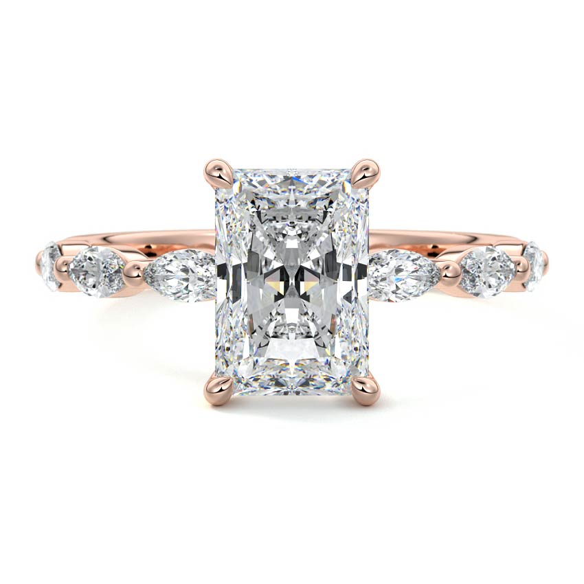 Rose gold Radiant Diamond Side Stone Engagement Ring