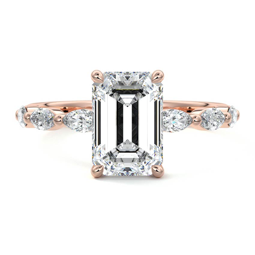Rose gold Emerald Diamond Side Stone Engagement Ring