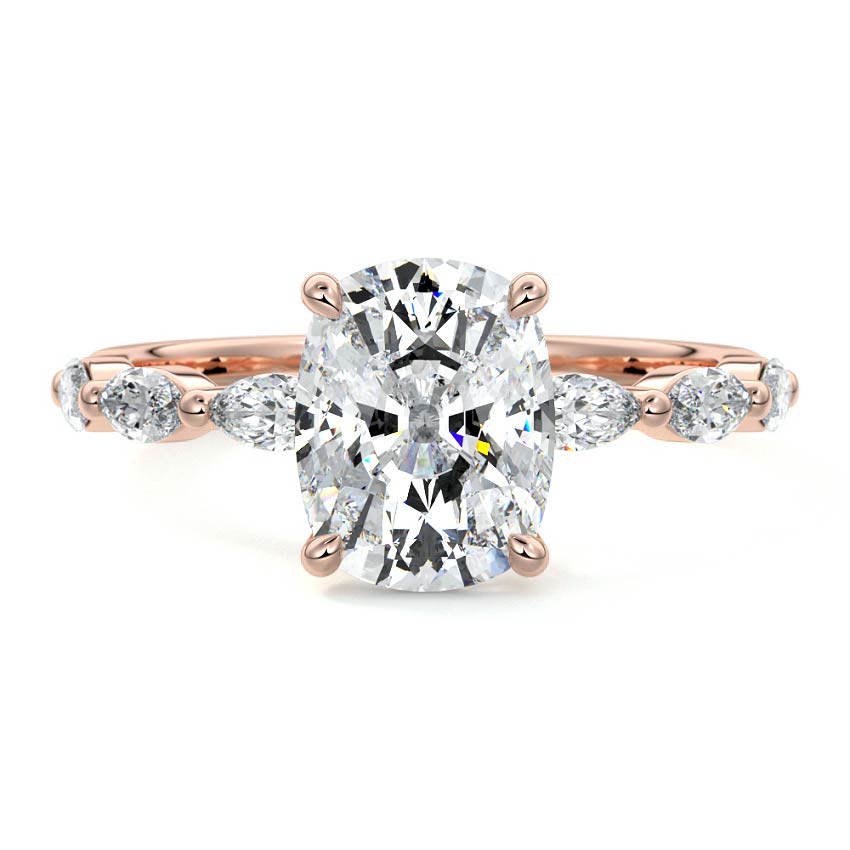 Rose gold Cushion Diamond Side Stone Engagement Ring