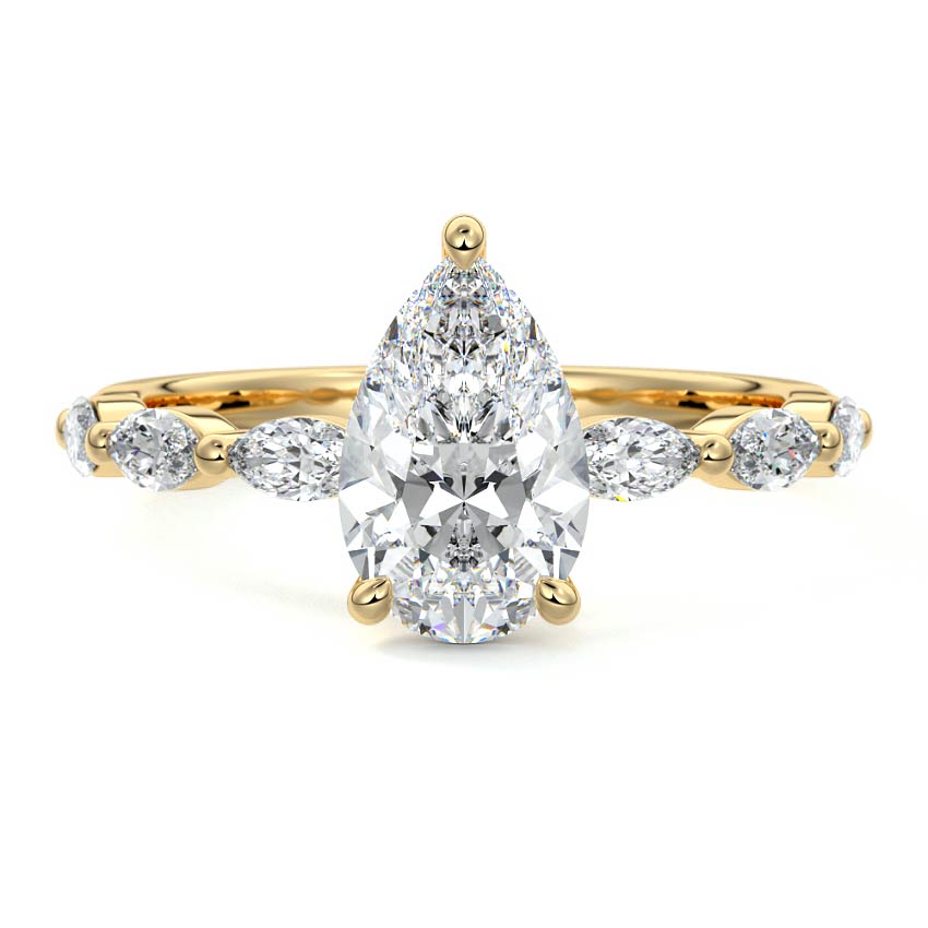 Yellow gold Pear Diamond Side Stone Engagement Ring
