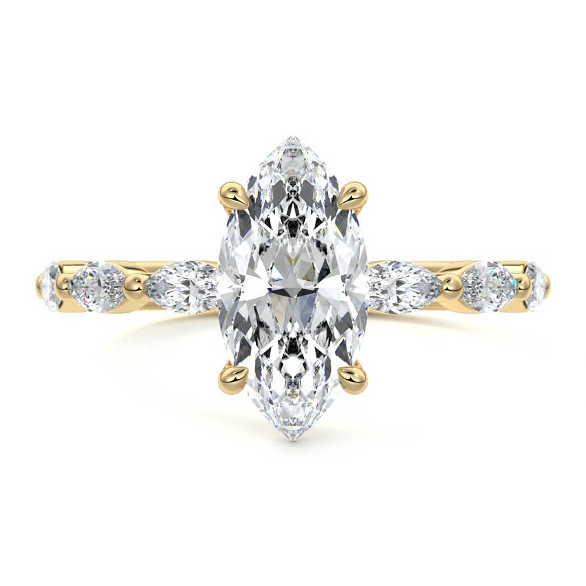 Yellow gold Marquise Diamond Side Stone Engagement Ring
