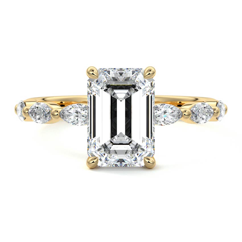 Yellow gold Emerald Diamond Side Stone Engagement Ring