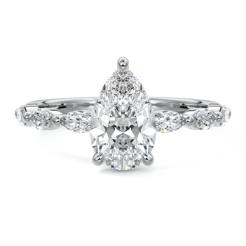 White gold Pear Diamond Side Stone Engagement Ring