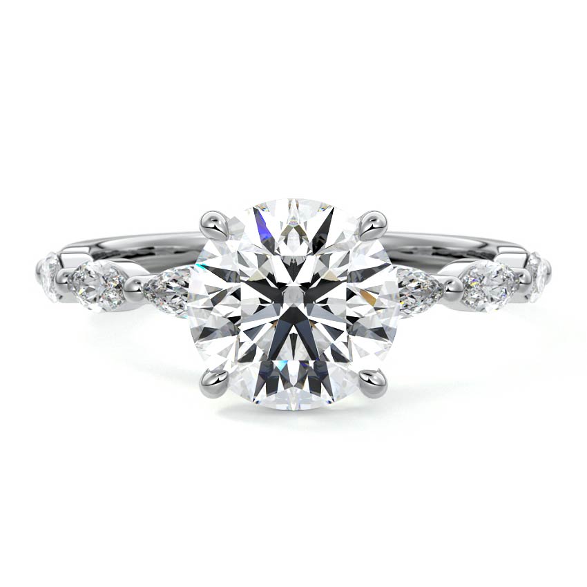Silver Round Diamond Side Stone Engagement Ring