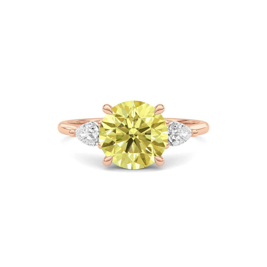Rose gold Three-Stone Fancy Yellow Round Cut Diamond Ring with Pear Side Stones
