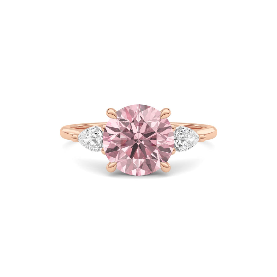 Rose gold Three-Stone Fancy Pink Round Cut Diamond Ring with Pear Side Stones