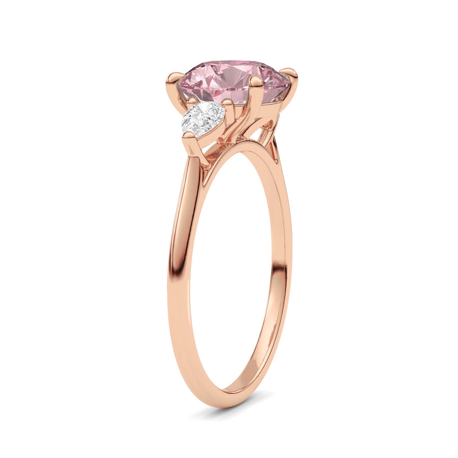 Rose gold Three-Stone Fancy Pink Round Cut Diamond Ring with Pear Side Stones
