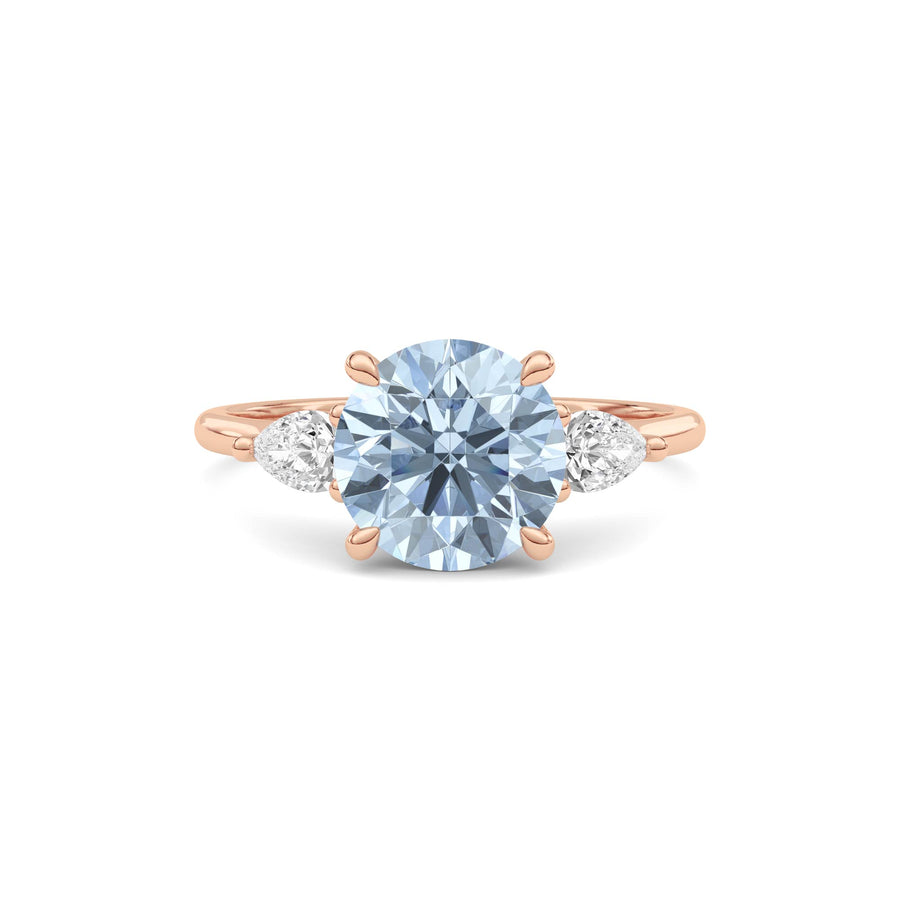 Rose gold Three-Stone Fancy Blue Round Cut Diamond Ring with Pear Side Stones