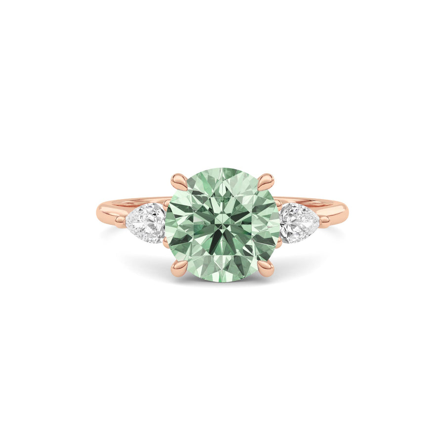 Rose gold Three-Stone Fancy Green Round Cut Diamond Ring with Pear Side Stones