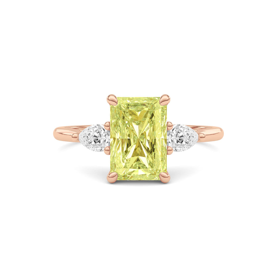 Rose gold Three-Stone Fancy Yellow Radiant Cut Diamond Ring with Pear Side Stones