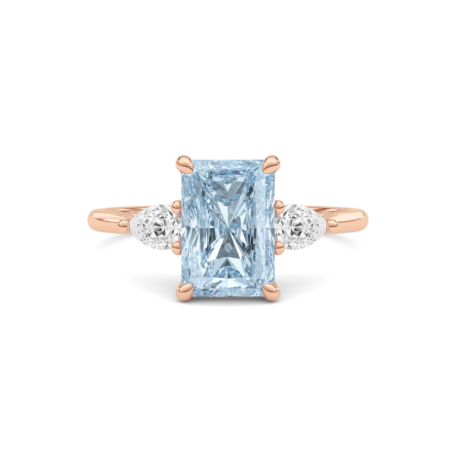 Rose gold Three-Stone Fancy Blue Radiant Cut Diamond Ring with Pear Side Stones