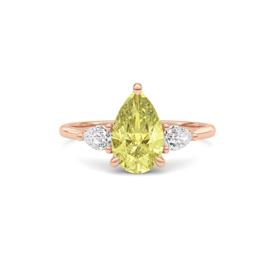 Rose gold Three-Stone Fancy Yellow Pear Cut Diamond Ring with Pear Side Stones