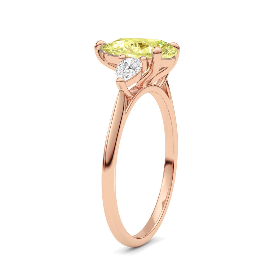 Rose gold Three-Stone Fancy Yellow Pear Cut Diamond Ring with Pear Side Stones