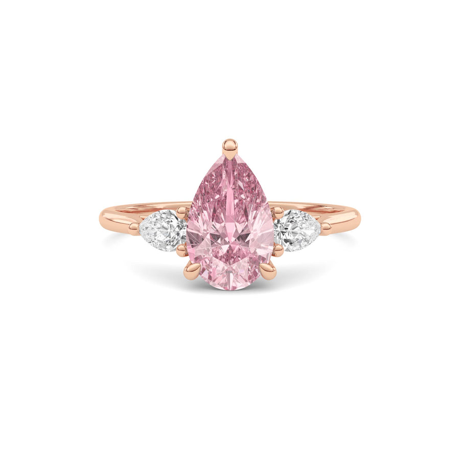 Rose gold Three-Stone Fancy Pink Pear Cut Diamond Ring with Pear Side Stones