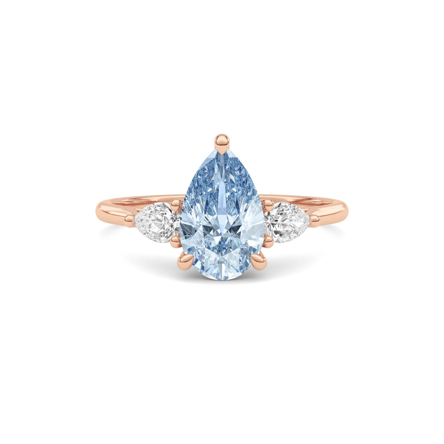 Rose gold Three-Stone Fancy Blue Pear Cut Diamond Ring with Pear Side Stones