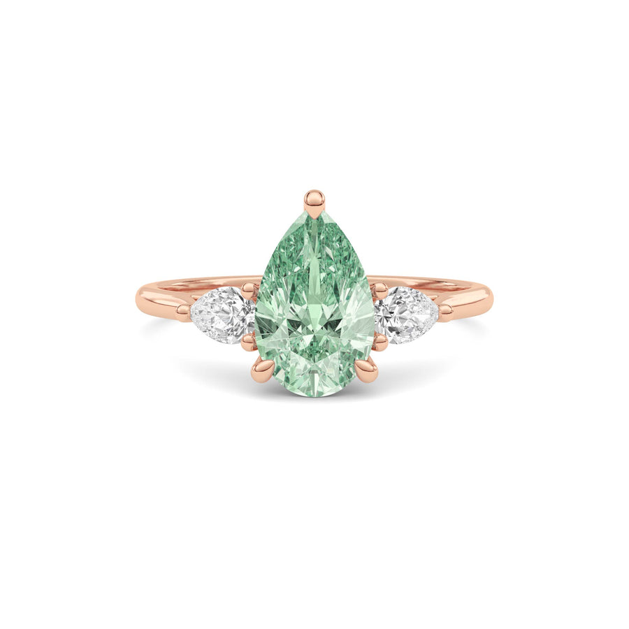 Rose gold Three-Stone Fancy Green Pear Cut Diamond Ring with Pear Side Stones