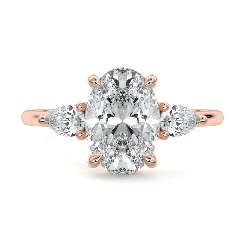 Rose gold Three-Stone Oval Diamond Ring with Pear Side Stones