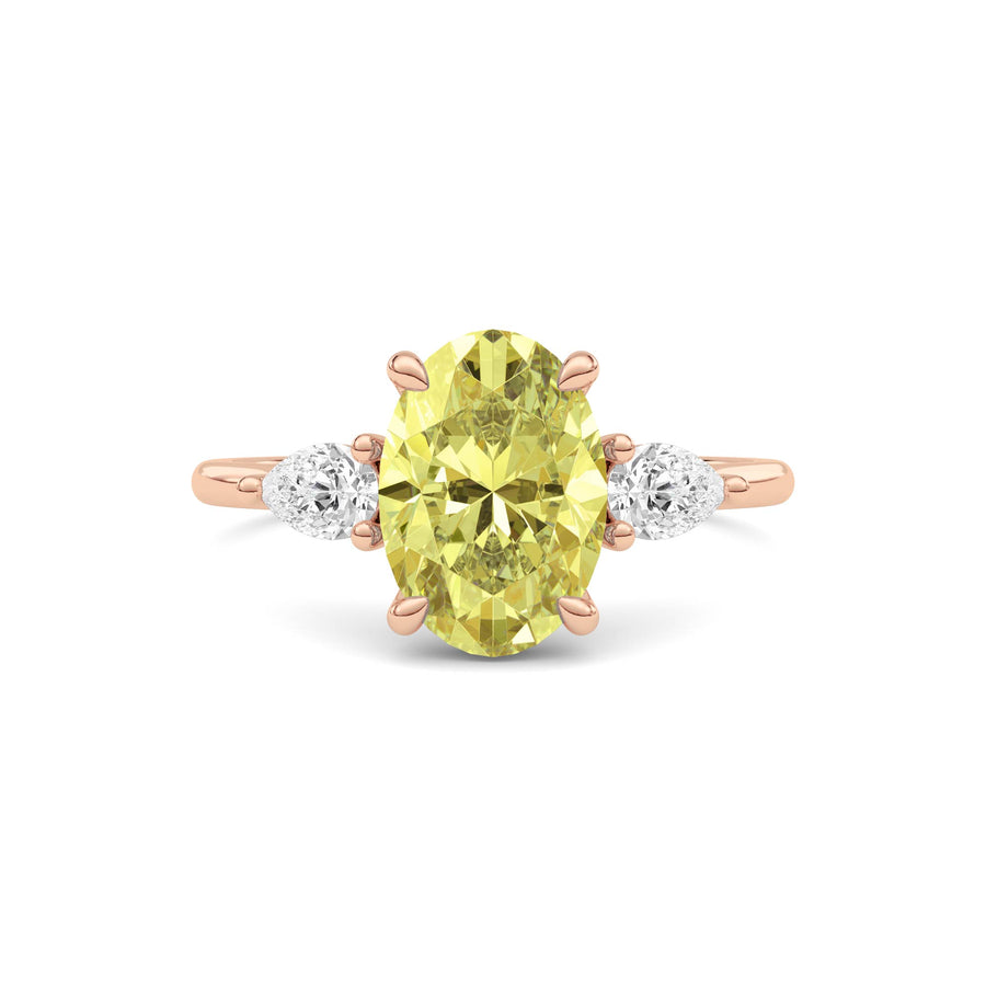 Rose gold Three-Stone Fancy Yellow Oval Cut Diamond Ring with Pear Side Stones