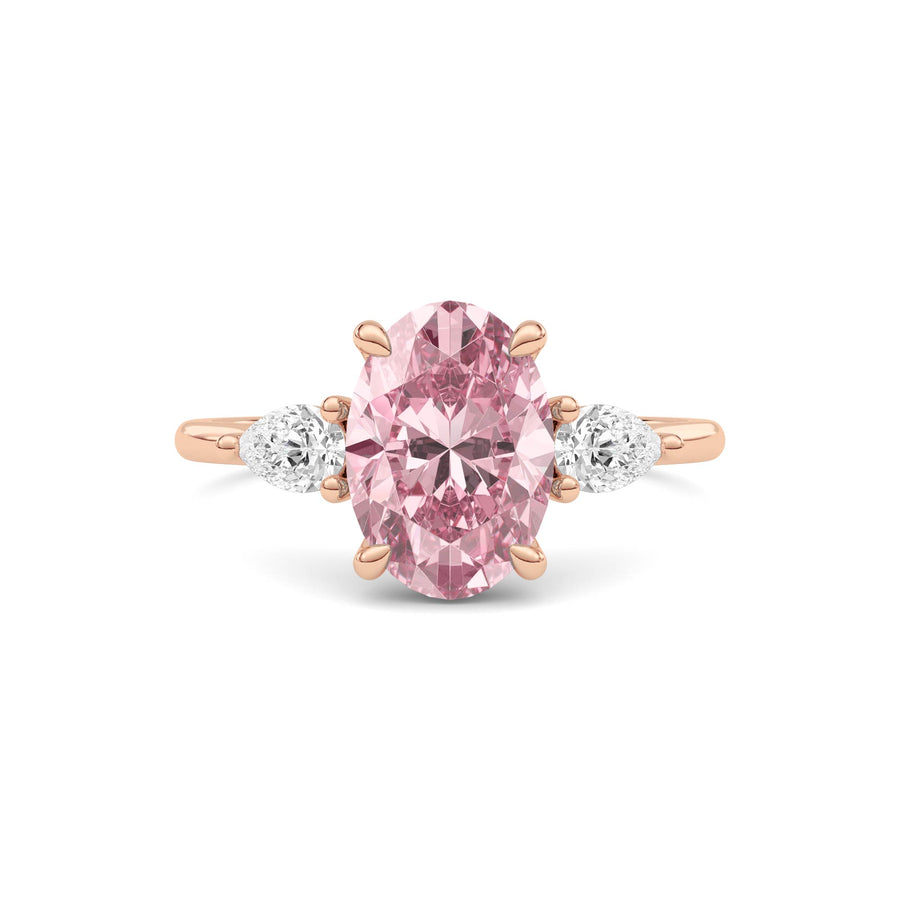 Rose gold Three-Stone Fancy Pink Oval Cut Diamond Ring with Pear Side Stones